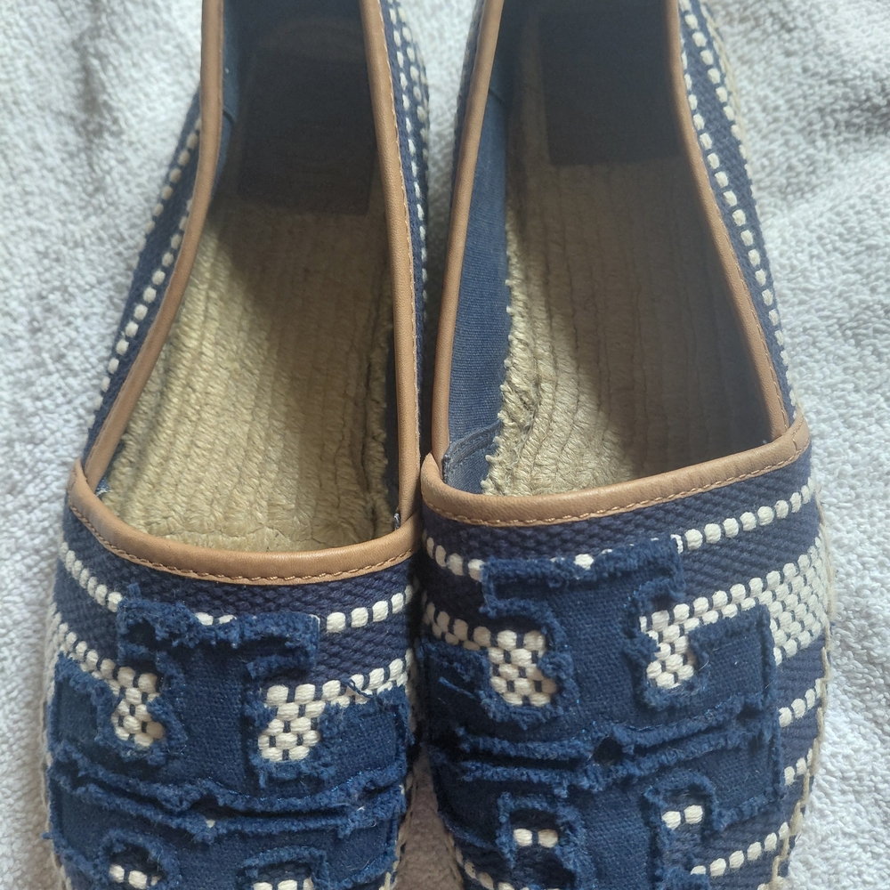 Tory Burch Blue and Cream Espadrilles